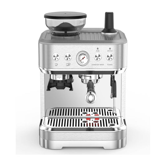 Qeetex Semi-automatic espresso machine 20 bar with grinder stainless steel with automatic milk frother