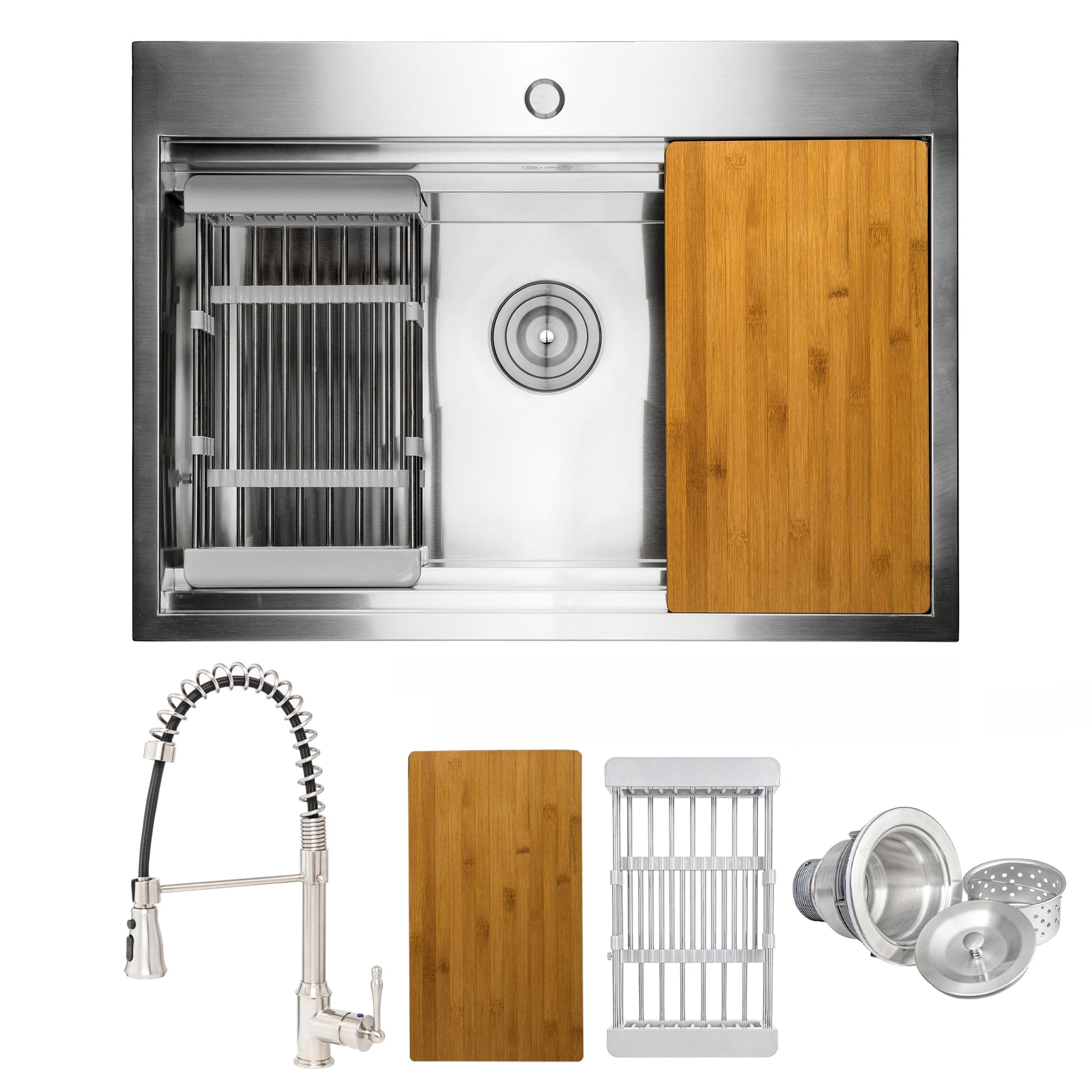 AKDY Drop-in 30-in x 22-in Stainless steel Single bowl Workstation Kitchen Sink All-in-One Kit