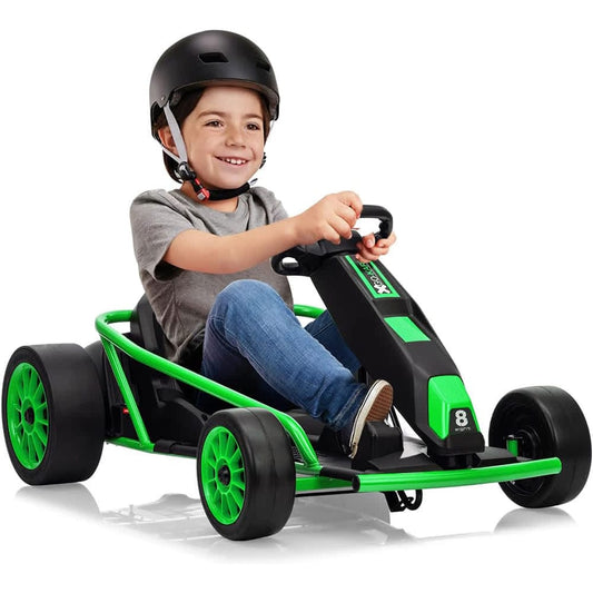 Qeetex 24V Electric Ride On Go Kart for Kids 8 MPH Drifting Racing Car for Kids 8 Plus Years Green