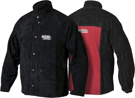 Lincoln Electric Heavy Duty Leather Welding Jacket | Ideal for High Amperage or Out of Position Welding | XXXL | K2989-XXXL, Black\/Red