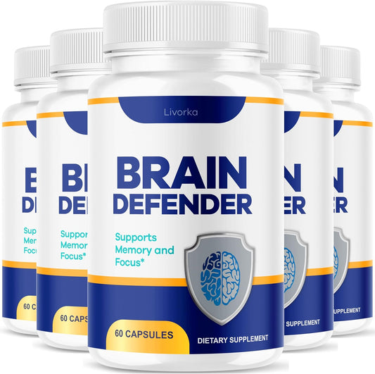(5 Pack) Brain Defender - Official Brain Defender Supplement Advanced Pills, Natural Brain Defender Brain and Memory Support, Brain Defender Health & Wellness Multivitamin, 300 Capsules for 5 Months