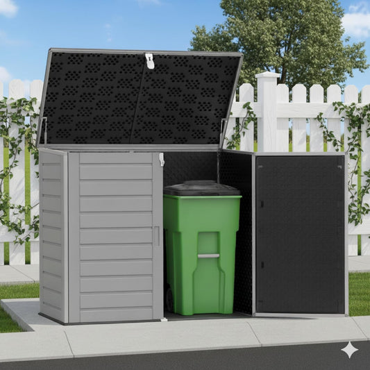 SEGMART Upgraded Horizontal Outdoor Storage Shed, 304 Gallon Resin Shed with Lockable Doors & Lift Lid, Waterproof Backyard Organizer for Trash Cans, Garden Tools & Patio Equipment