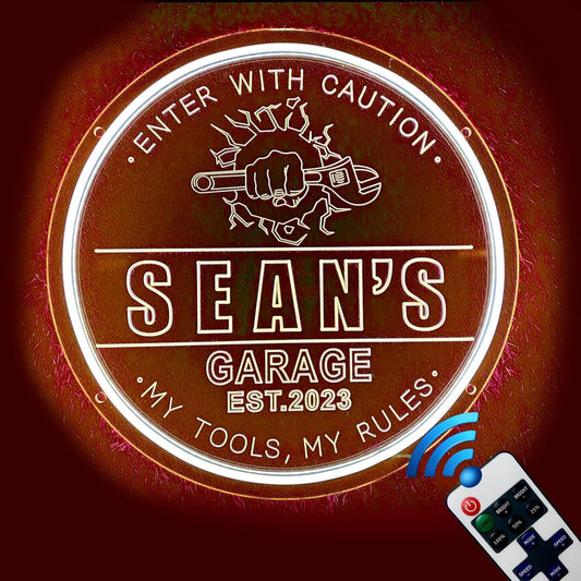 Personalized Garage & Tool LED Signs, Custom Neon Name Man Cave Tools Light up Signs, Garage Tool Room Wall Décor, Workshop Bar Light for Garage, Father's Day Gift for Dad, Husband (Garage & Tools)