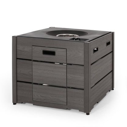Camak Wood Resin Outdoor 31" Rectangular Fire Pit - 40,000 BTU, Gray