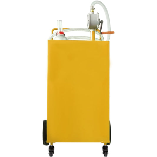 KFFKFF 35 Gallon Gas Caddy, Fuel Storage Tank with 4 Wheels, Portable Fuel Caddy with Manuel Transfer Pump, Gasoline Diesel Fuel Container for Cars, Lawn Mowers, ATVs, Boats, More, Yellow