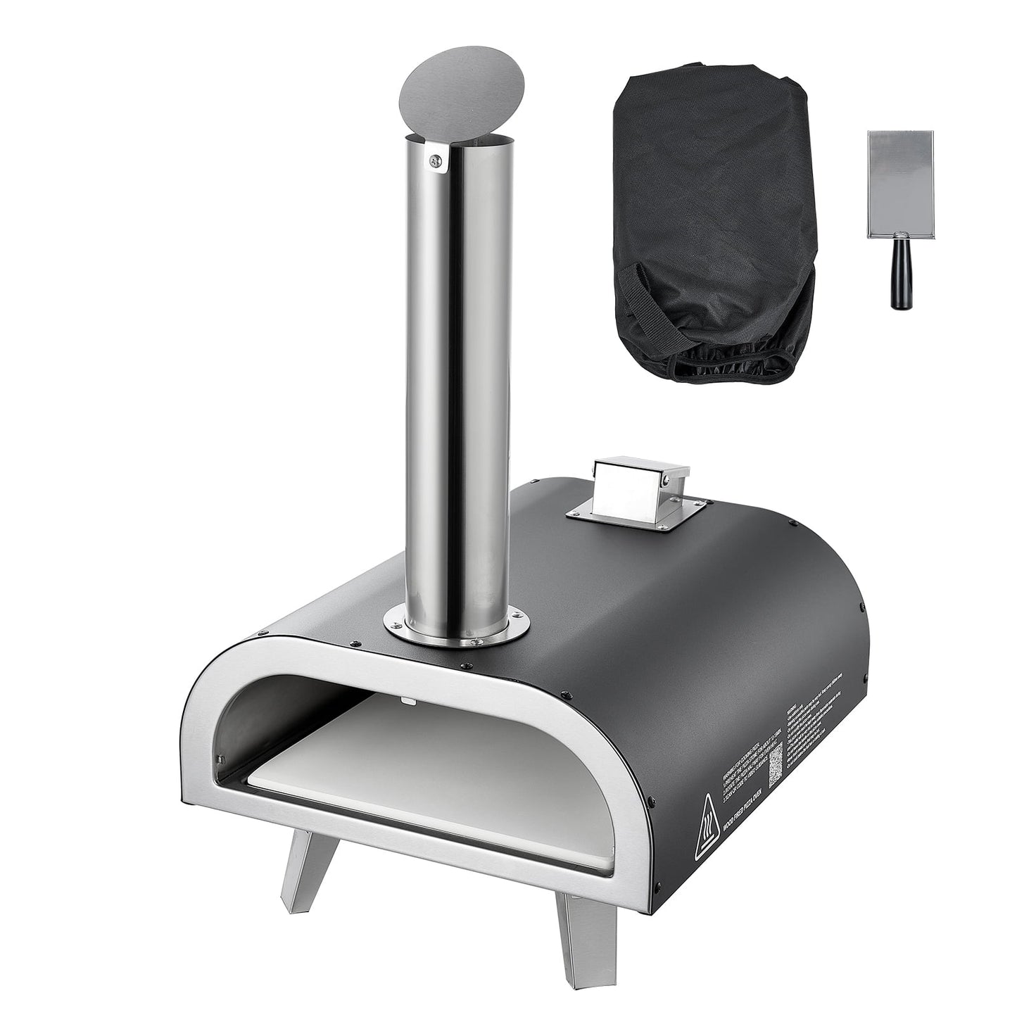 KFFKFF Outdoor Pizza Oven, 12-Inch Wood-Fired Pizza Cooker with Thermometer, Portable Design for Backyard, Patio, Camping, Includes Pizza Stone, Carrying Bag, and Shovel, Black