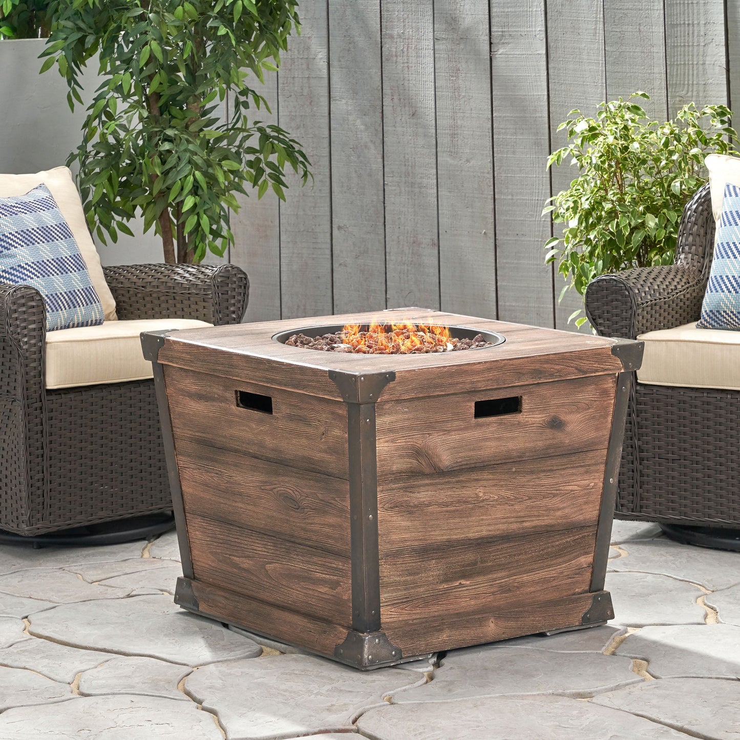 Layton Outdoor 32 Inch Square Fire Pit - 40,000 BTU, Brown