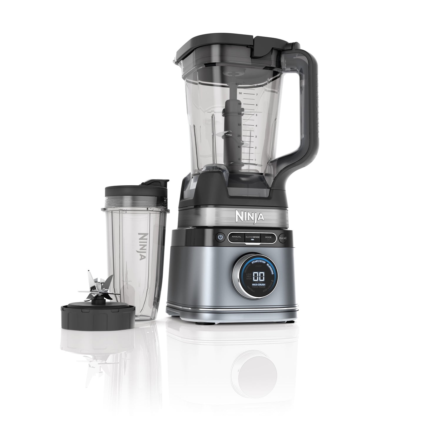 Ninja Detect Power Blender + Personal Single-Serve, BlendSense Technology, Kitchen Countertop, 1700 W, 72 oz Pitcher, 24 oz Cup, Silver, TB300