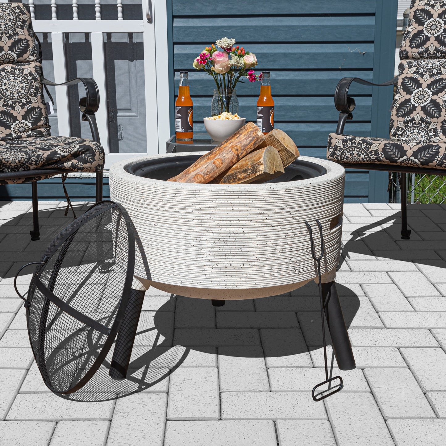 Pure Garden 21” Round Outdoor Fire Pit - Wood Fire Pits for Outside Patio