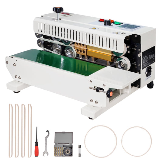 KFFKFF Bag Sealer, Horizontal Continuous Band with Adjustable 6-12mm Seal Width, Digital Temp Control, Suitable for 0.02-0.8mm Plastic Bags, Includes Count Feature